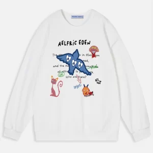 Aelfric Eden Cartoon Animal Print White Sweatshirt