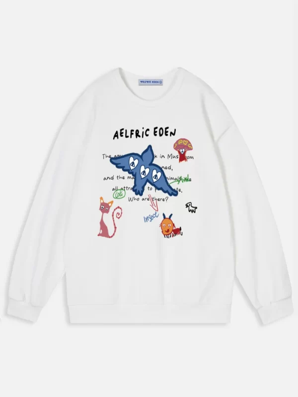 Aelfric Eden Cartoon Animal Print White Sweatshirt