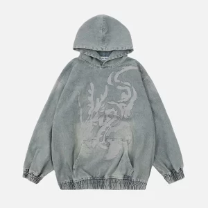 Aelfric Eden Denim Dragon Print Hoodie